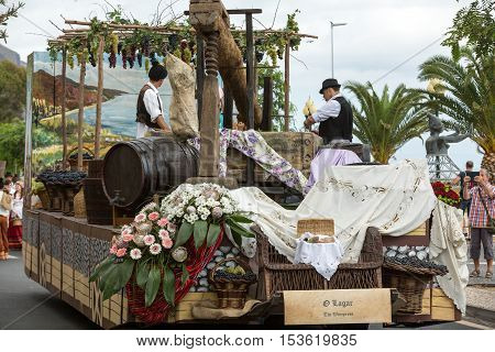 FUNCHAL MADEIRA PORTUGAL - SEPTEMBER 4 2016: Madeira Wine Festival - Historical and Ethnographic parade in Funchal on Madeira. Portugal