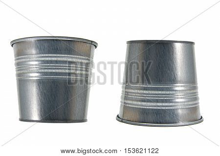 Steel cans upside down with white background, stationary