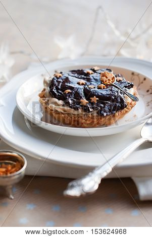 Christmas Tartlet Decorated With Chocolate