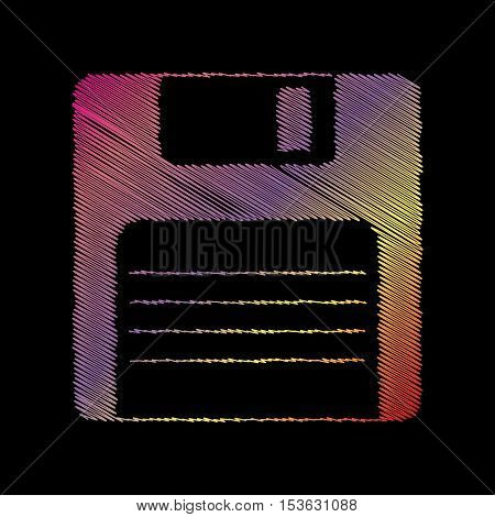 Floppy Disk Sign. Coloful Chalk Effect On Black Backgound.