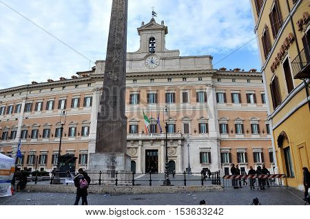 Palazzo Montecitorio Palace In Rome, Italy, The Seat Of The Italian Chamber Of Deputies