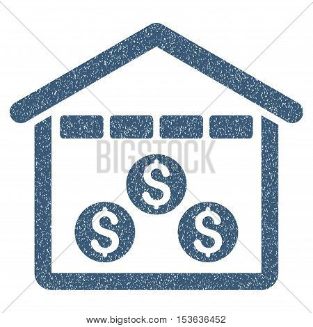 Money Depository grainy textured icon for overlay watermark stamps. Flat symbol with dirty texture. Dotted vector blue ink rubber seal stamp with grunge design on a white background.