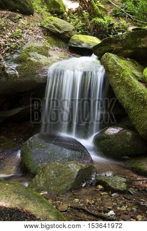 a small waterfall in the woods and fresh water