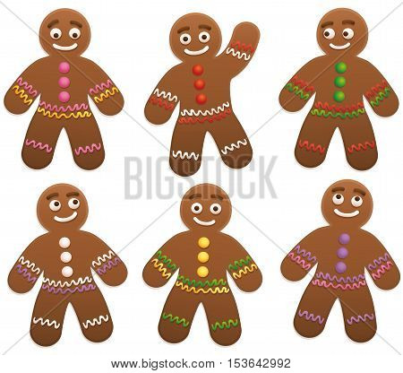 Gingerbread man group - isolated vector illustration on white background.
