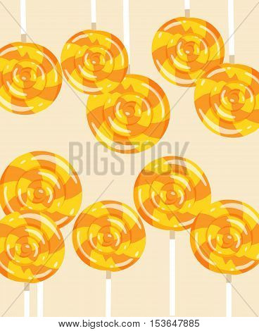Vector Illustration With Autumn Lollipops. Orange Candy On Beige Background.