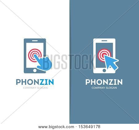 Vector smart phone and click logo combination. Mobile and cursor symbol or icon. Unique social and digital logotype design template.