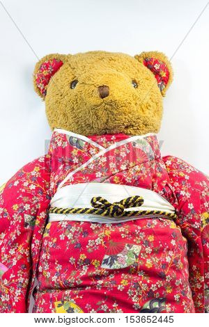 Cute Teddy Bear in kimono costume with white background