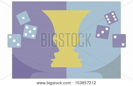 Head Silhouettes Facing Each Other With Dice for Mind Games Puzzle Graphic