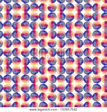 Seamless pattern. Watercolor abstract background. Watercolor round brushstrokes. On white background. Colorful and endless print
