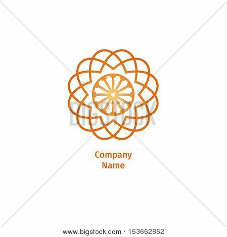 Luxury logotype for antique store. Ornamental vector symbols. Volumetric golden big bud. Isolated abstract colorful vector logo. Vector vintage mandala logo. Kaleidoscope flower.