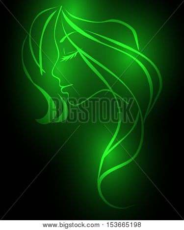 Fashion beautiful woman with long wavy hair. Vector