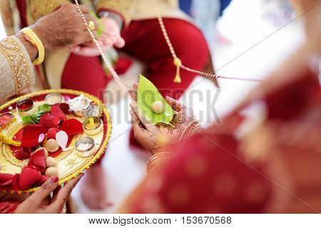 Amazing Hindu Wedding Ceremony. Details Of Traditional Indian Wedding.