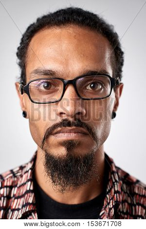Portrait of real white caucasian man with no expression ID or passport photo full collection of diverse face and expressions