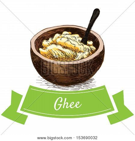 Ghee colorful illustration. Vector illustration of breakfast.