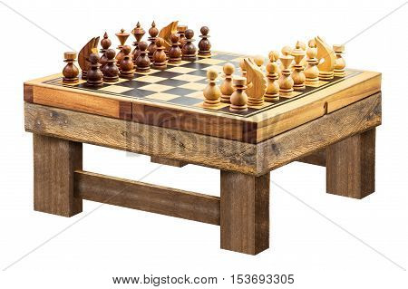 Wooden chess on table isolated on white background with clipping path