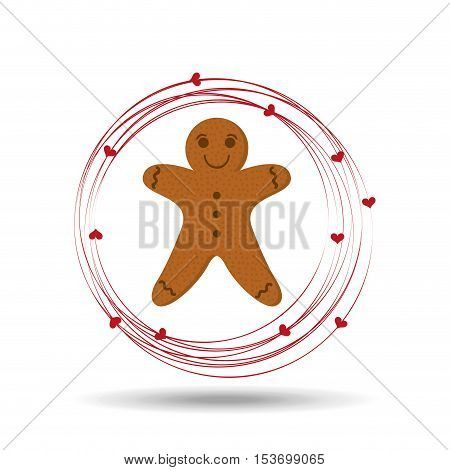 gingerman cookie cartoon happy and hearts vector illustration