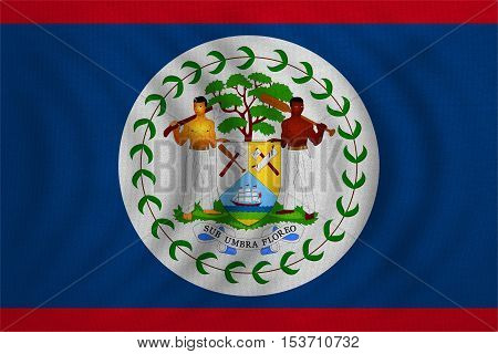 Belizean national official flag. Patriotic symbol banner element background. Correct colors. Flag of Belize wavy with real detailed fabric texture accurate size illustration