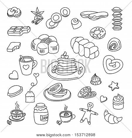 Set doodles elements bakery, puncakes and desserts.