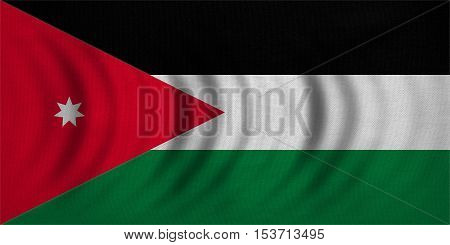 Jordan national official flag. Patriotic symbol banner element background. Correct colors. Flag of Jordan wavy with real detailed fabric texture accurate size illustration