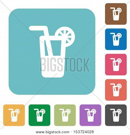 Longdrink white flat icons on color rounded square backgrounds