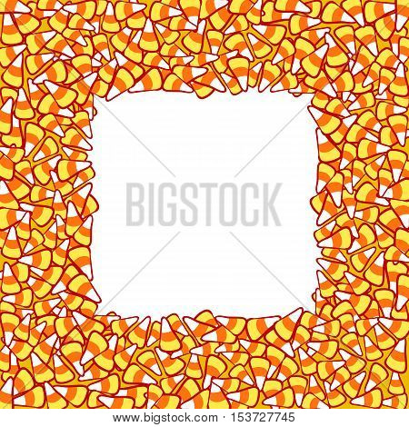 Candy corn frame, isolated on white. Halloween vector clip-art. Hand drawn sketchy background, October 31 design element for halloween party invitation card
