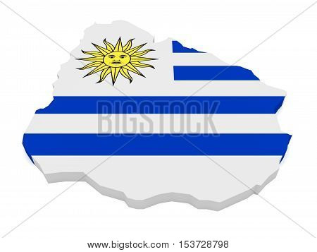 3d Illustration of Uruguay Map With Uruguayan Flag Isolated On White Background