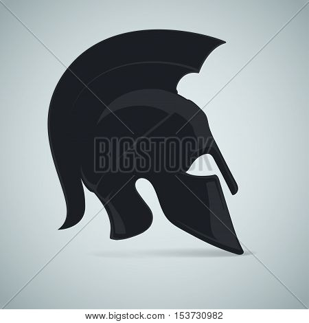 Antiques Roman or Greek helmet for head protection soldiers with a crest of feathers or horsehair with slits for the eyes and mouth vector illustration