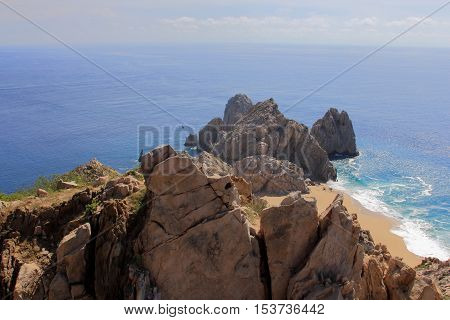 This is a bird's eye view from Mount Solmar. After hiking to the top we were rewarded with this spectacular view of divorce beach, Land's End with the ocean's infinity.