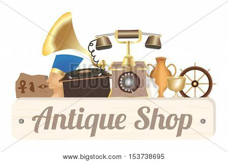 antique shop wood board with antique object