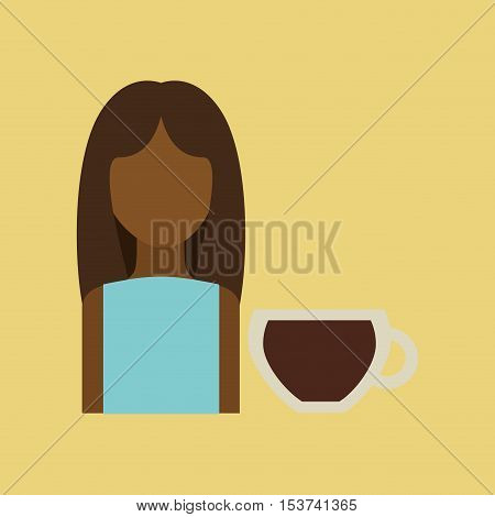 character girl pot coffee icon graphic vector illustration