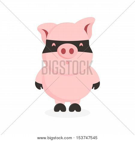 cute pink pig character with mask in his face