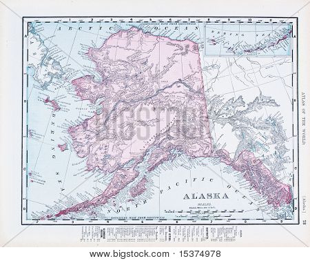 Cor Vintage antigo mapa do Alasca, Estados Unidos da América