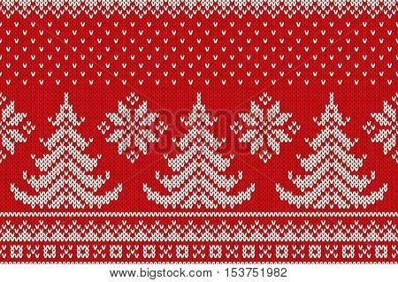 Winter Holiday Seamless Knitting Pattern with a Christmas Trees. Christmas Knitting Sweater Design