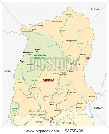 Road map of the Indian state Sikim