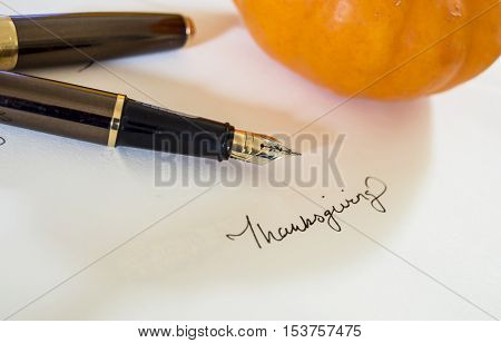 Elegant Thanksgiving Card Writing or invitation to holiday celebration, thoughtful personal touch of a hand written thank you note or expression of gratitude
