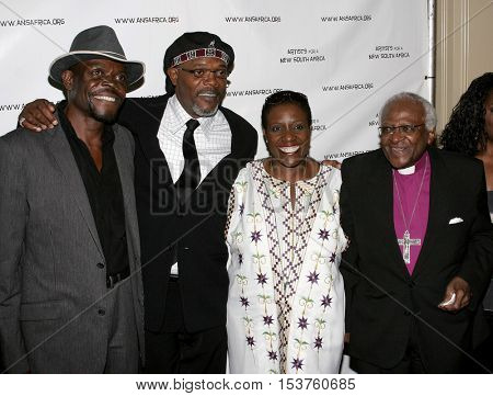 Thandi Tutu-Gxashe, Samuel L. Jackson and Desmond Tutu at the Archbishop Desmond Tutu's 75th Birthday Party held at the Regent Beverly Wilshire Hotel in Beverly Hills, USA on September 18, 2006.