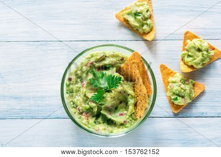 Bowl Of Guacamole With Tortilla Chips