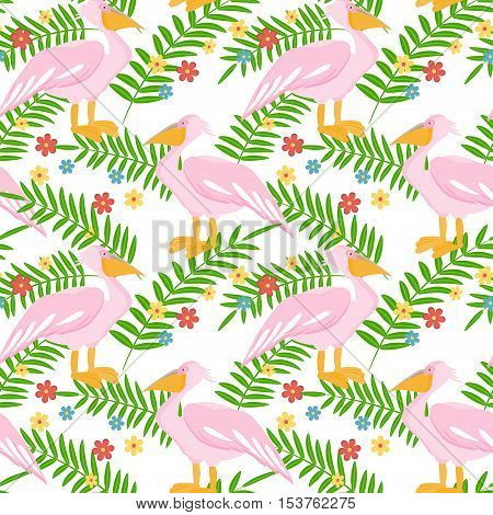 Pelican seamless pattern. Pelican bird isolated on white background. Vector illustration