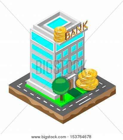 Bank building in an isometric view. Vector image