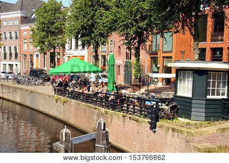 Groningen. August-05-2015. Outdoor terrace on the Hoge der Aa in the city of Groningen. The Netherlands