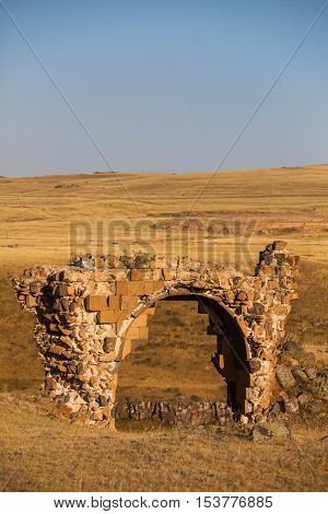 Color image of a church in Ani Turkey. Ani used to be the capital of the Bagratid Armenian kingdom between 961 and 1045.