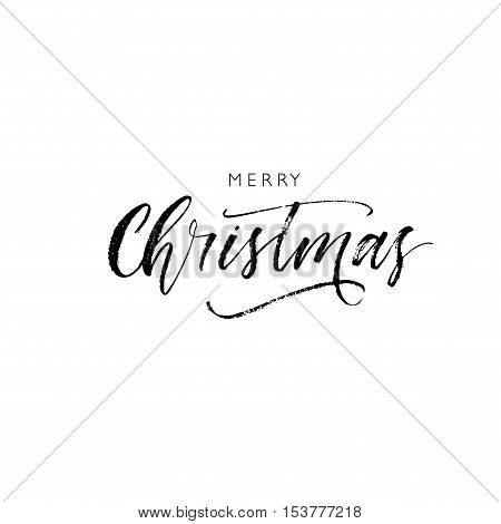 Merry Christmas phrase. Hand drawn greeting phrase. Ink illustration. Modern brush calligraphy. Isolated on white background.