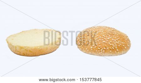 two halfs of hamburguer on white background