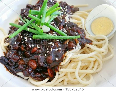 Korean food named black bean sauce noodle