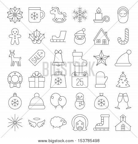 Christmas icon collection set thin line vector