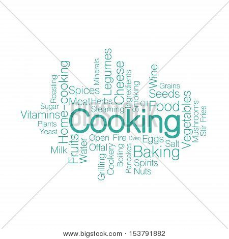 Cooking related words. Tag cloud for food industry. Typographic heart shaped vector illustration.