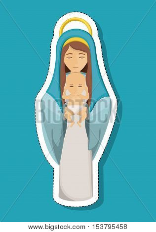 Mary cartoon with baby jesus icon. Holy night family christmas and betlehem theme. Colorful design. Vector illustration