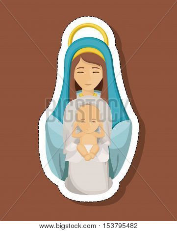 Mary cartoon with baby jesus icon. Holy night family christmas and betlehem theme. Colorful design. Vector illustration