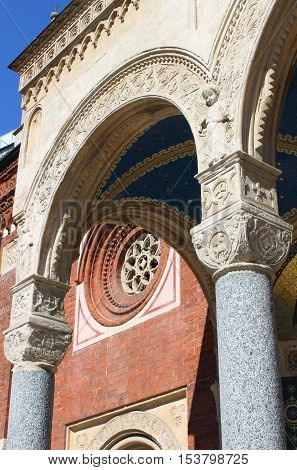 Facade of Saint Eufemia church in Milan, Italy