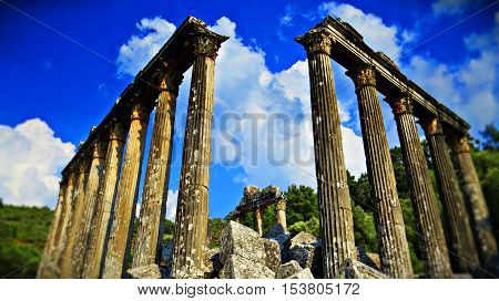 South Aegean historic place. Temple of Zeus. Resort city of Halicarnassus, a way, a historic point on the road